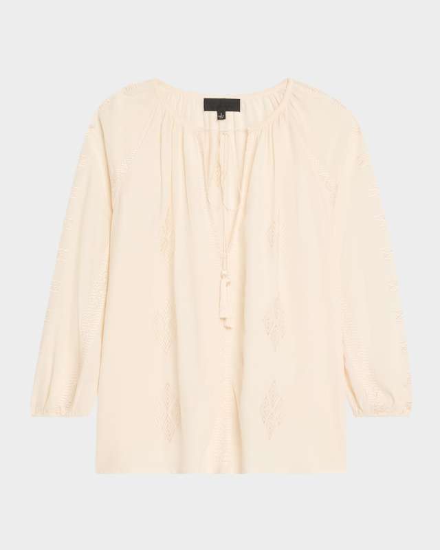 Cristo Embroidered Silk V-Neck Blous